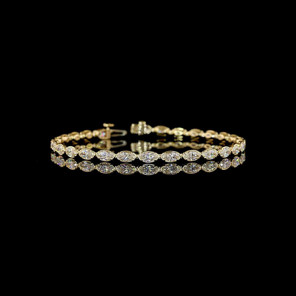 14K Yellow Gold East-West Tennis Bracelet with Moval Cut Lab Diamonds - 4.61 Total Carat Weight - Covaloro Fine Jewelry