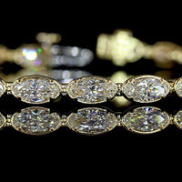 14K Yellow Gold East-West Tennis Bracelet with Moval Cut Lab Diamonds - 4.61 Total Carat Weight - Covaloro Fine Jewelry