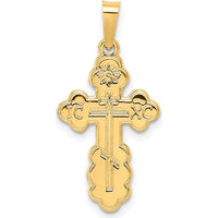 14K Yellow Gold Eastern Orthodox Cross Charm with Textured Detail and Polished Finish by Oro Pregiato