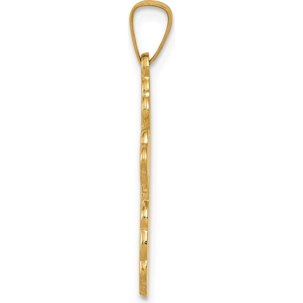 14K Yellow Gold Eastern Orthodox Cross Charm with Textured Detail and Polished Finish by Oro Pregiato