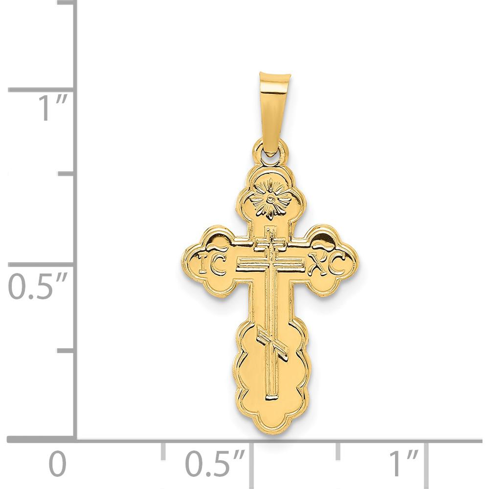 14K Yellow Gold Eastern Orthodox Cross Charm with Textured Detail and Polished Finish by Oro Pregiato