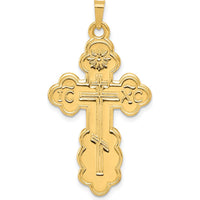 14K Yellow Gold Eastern Orthodox Cross Pendant with Textured Finish - 40mm Length by Oro Pregiato
