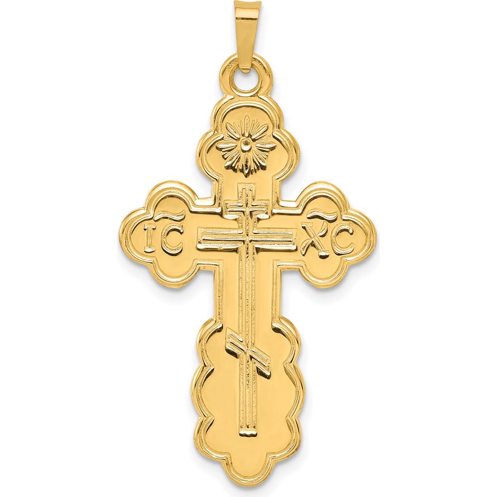 14K Yellow Gold Eastern Orthodox Cross Pendant with Textured Finish - 40mm Length by Oro Pregiato