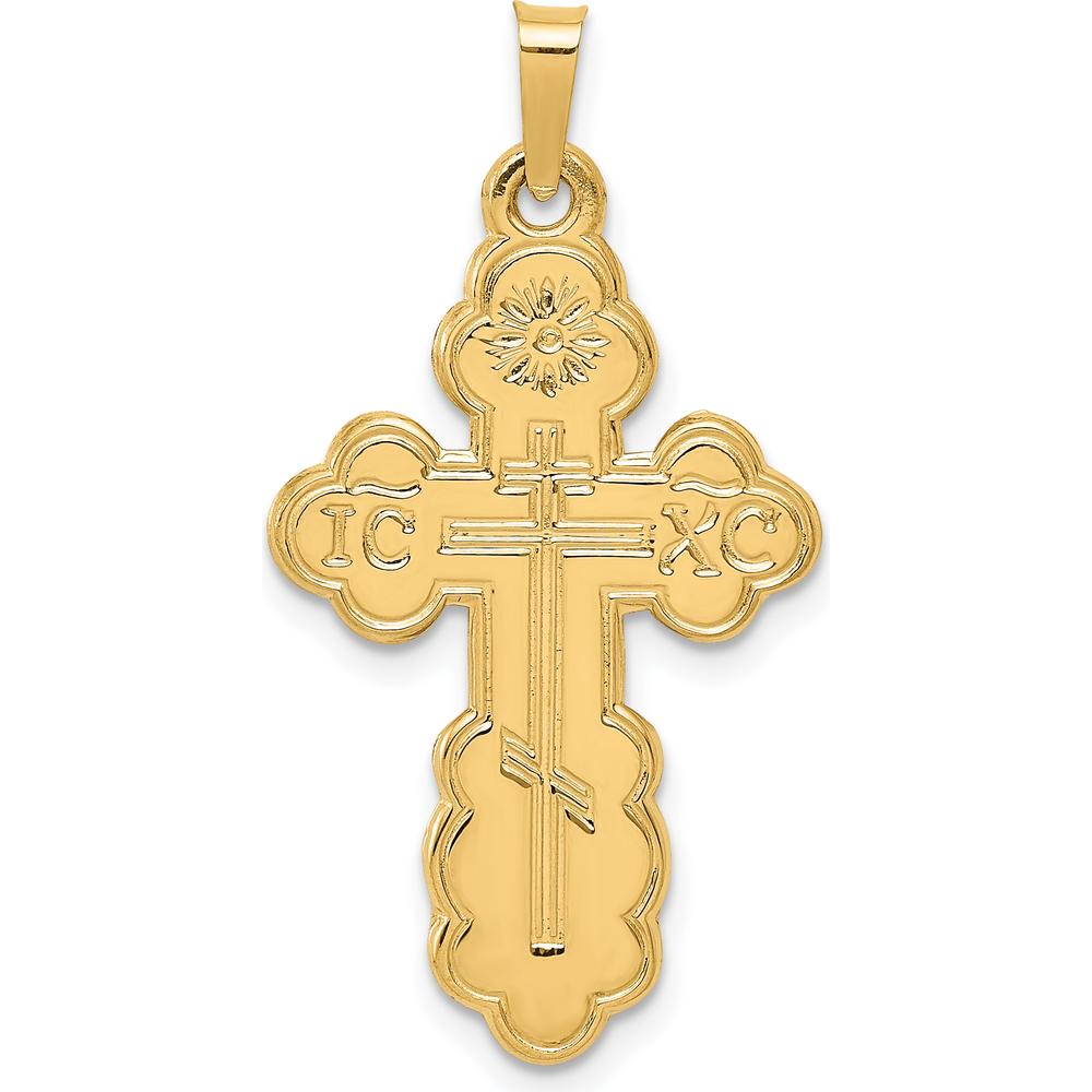 14K Yellow Gold Eastern Orthodox Cross Pendant with Textured Finish by Oro Pregiato