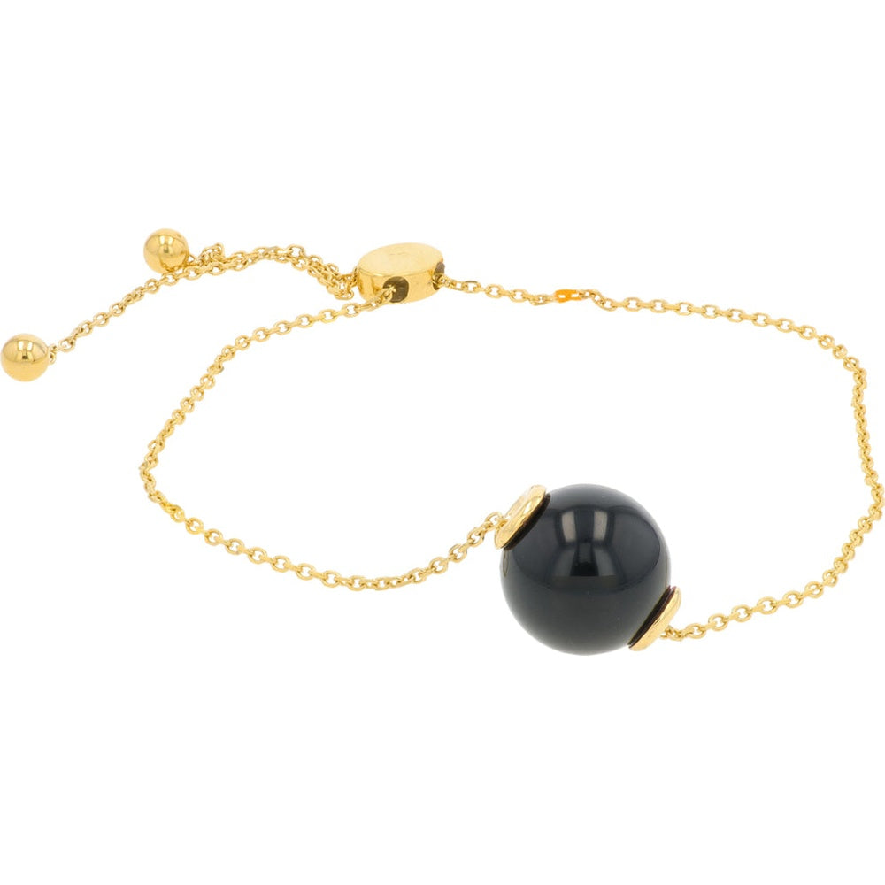 14K Yellow Gold EFFY Adjustable Bolo Bracelet with Round Black Onyx Sphere - 7.07 Carat Total Onyx Weight