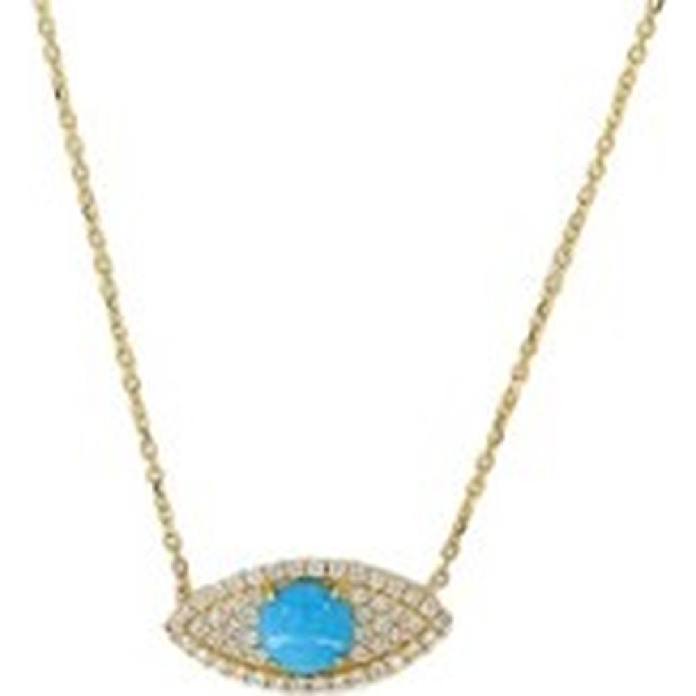 14K Yellow Gold EFFY Evil Eye Necklace with .85 Carat Turquoise and .29 Carat Diamond Halo