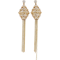 14K Yellow Gold EFFY Filigree Drop Chain Earrings with Pavé Set Round Diamonds - 1.54 Carat Total Diamond Weight
