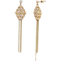 14K Yellow Gold EFFY Filigree Drop Chain Earrings with Pavé Set Round Diamonds - 1.54 Carat Total Diamond Weight