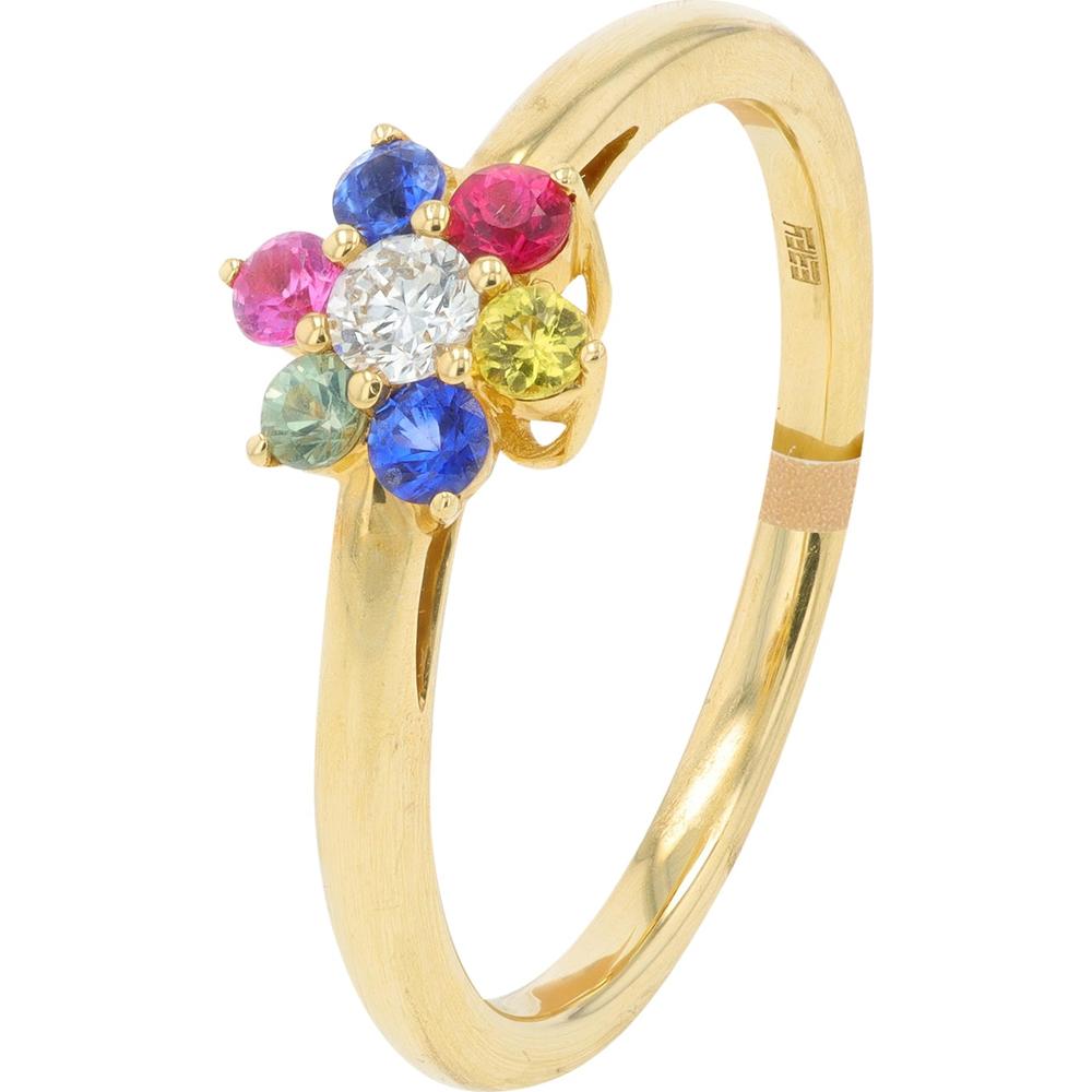 14K Yellow Gold EFFY Floral Cluster Ring with Round Multi-Sapphires (0.28 Carat TW) and Diamond Center (0.09 Carat TW)