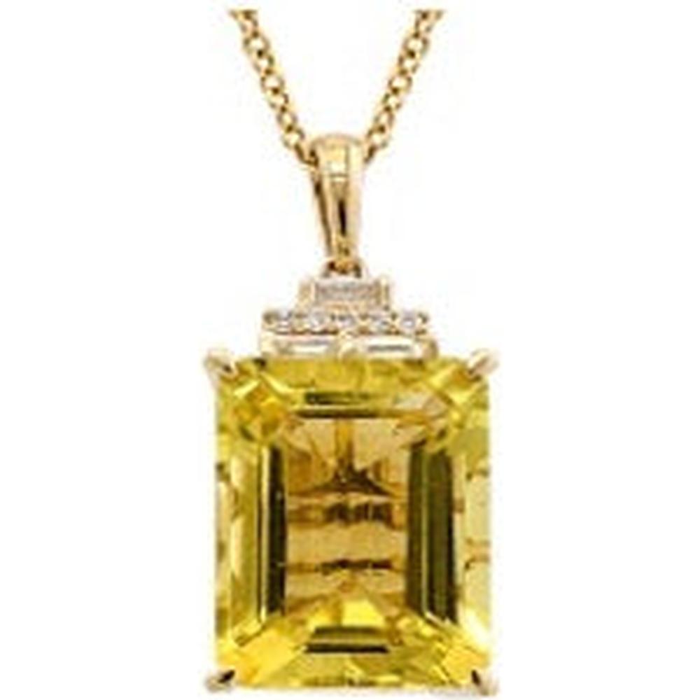 14K Yellow Gold EFFY Lemon Quartz Pendant with Diamond Accents - 6.50 Carats Total Lemon Quartz Weight, 0.09 Carats Total Diamond Weight