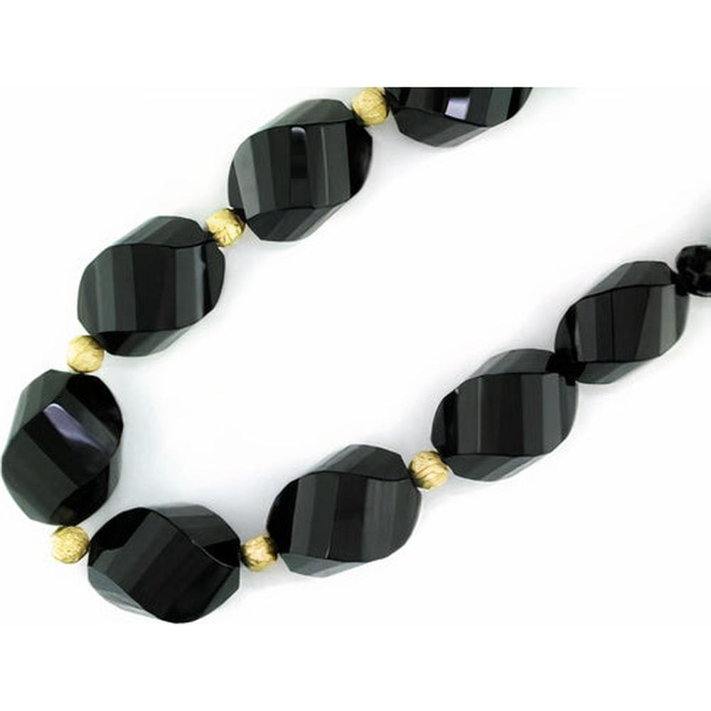14K Yellow Gold EFFY Necklace with 317.20 Carat Black Onyx and Gold Bead Accents - Statement Necklace