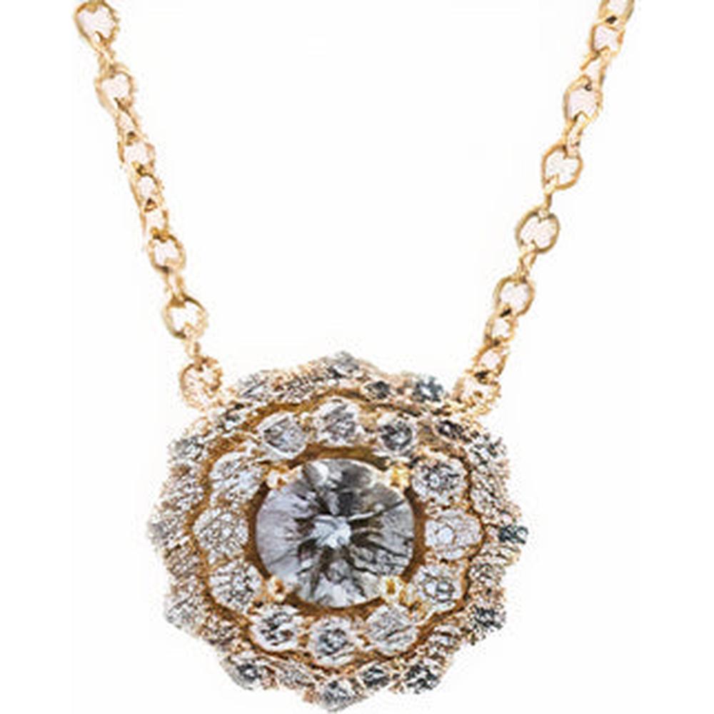 14K Yellow Gold EFFY Round Diamond Halo Pendant Necklace with 0.48 Carat Total Diamond Weight