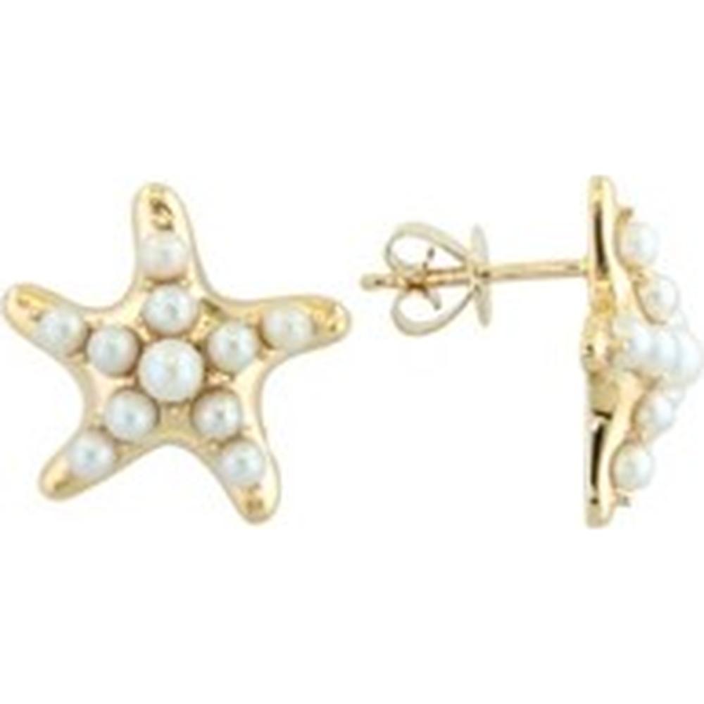 14K Yellow Gold EFFY Starfish Stud Earrings with Freshwater Pearls