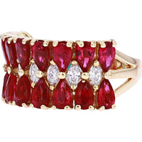14K Yellow Gold EFFY Wide Band Ring with Pear - Shaped Rubies and Marquise Diamonds - 5.13 Carat Ruby TW, 0.49 Carat Diamond TW