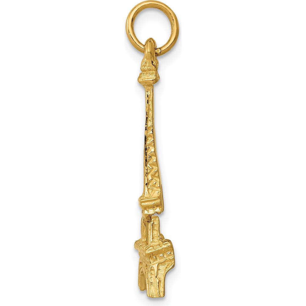 14K Yellow Gold Eiffel Tower Charm Pendant - Polished Finish - 29mm Length