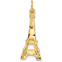 14K Yellow Gold Eiffel Tower Charm Pendant - Polished Finish - 29mm Length