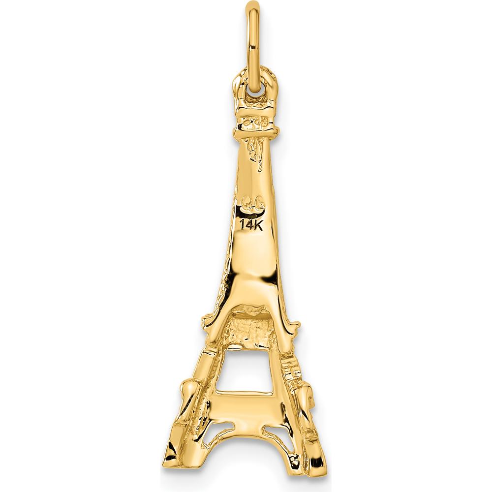 14K Yellow Gold Eiffel Tower Charm Pendant - Polished Finish - 29mm Length