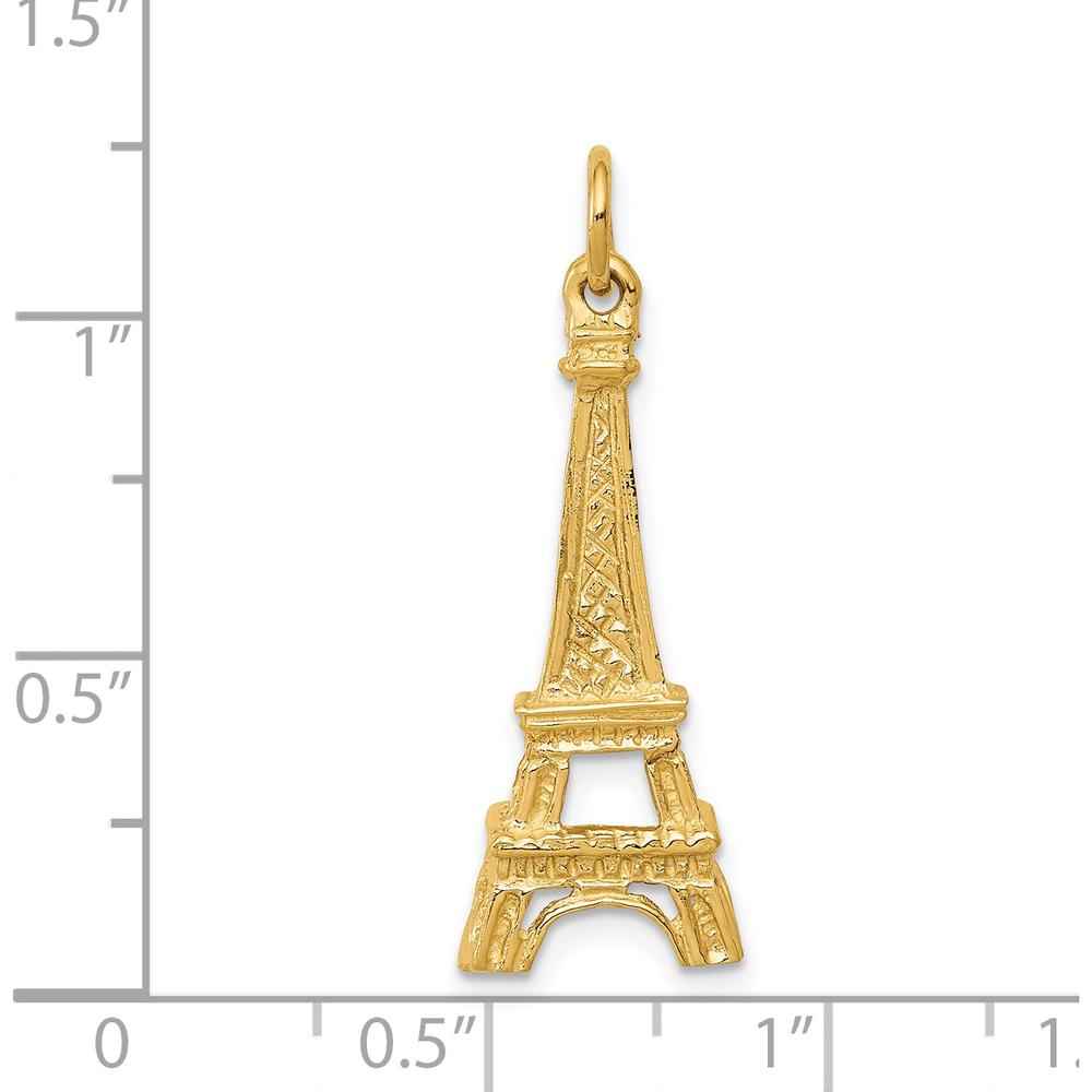 14K Yellow Gold Eiffel Tower Charm Pendant - Polished Finish - 29mm Length
