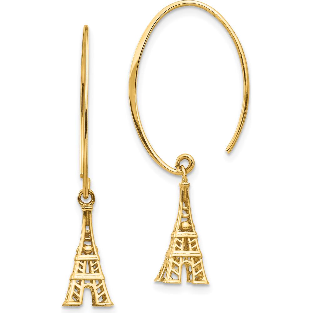 14K Yellow Gold Eiffel Tower Threader Dangle Earrings - Polished Finish by 0