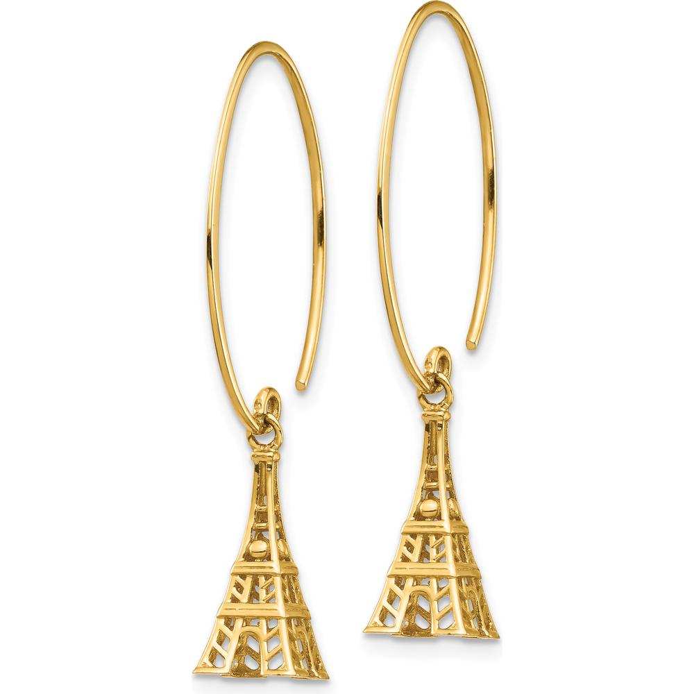 14K Yellow Gold Eiffel Tower Threader Dangle Earrings - Polished Finish by 0