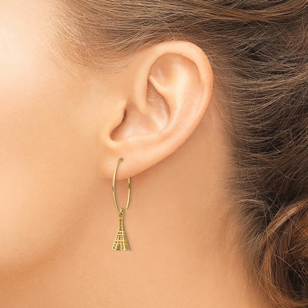 14K Yellow Gold Eiffel Tower Threader Dangle Earrings - Polished Finish by 0