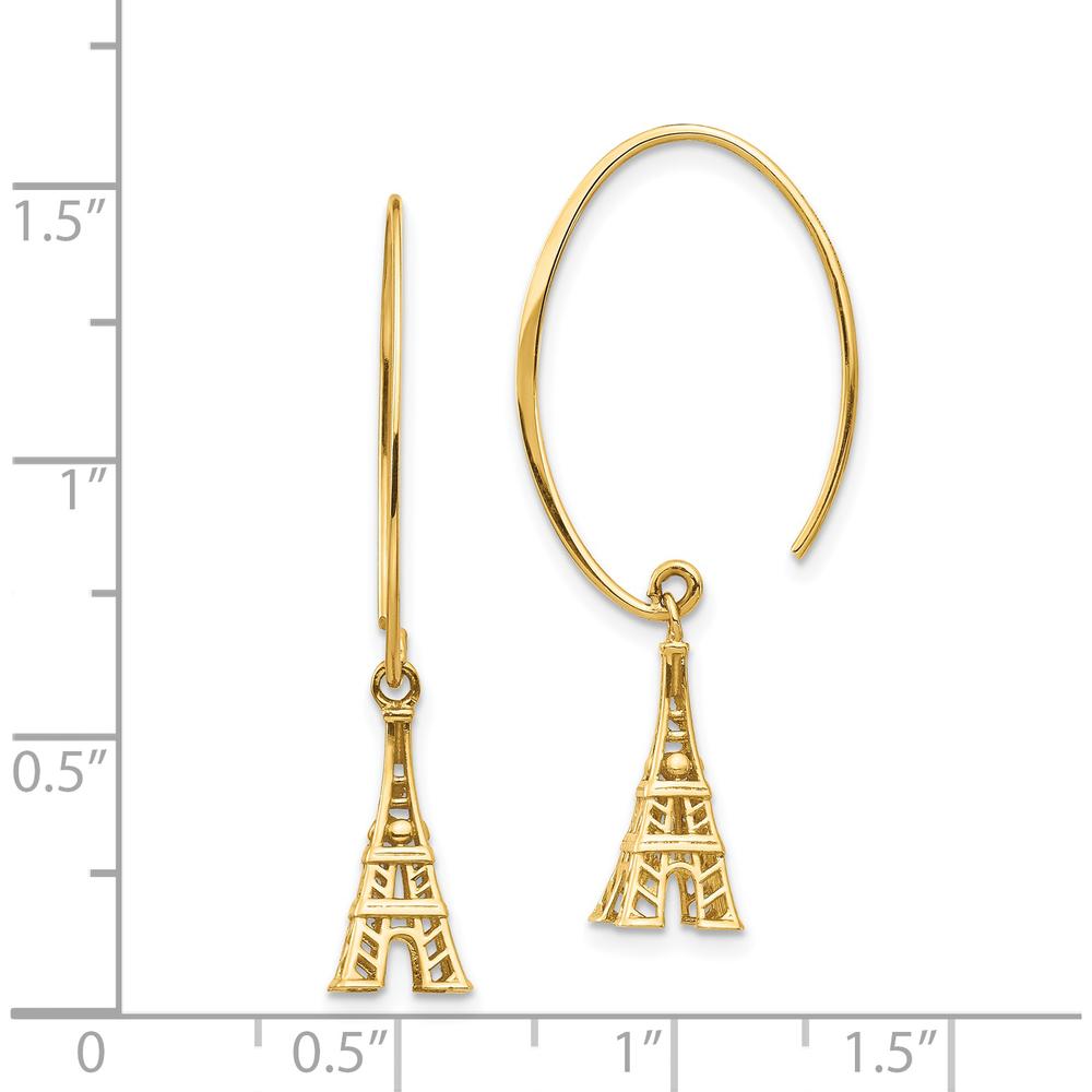 14K Yellow Gold Eiffel Tower Threader Dangle Earrings - Polished Finish by 0
