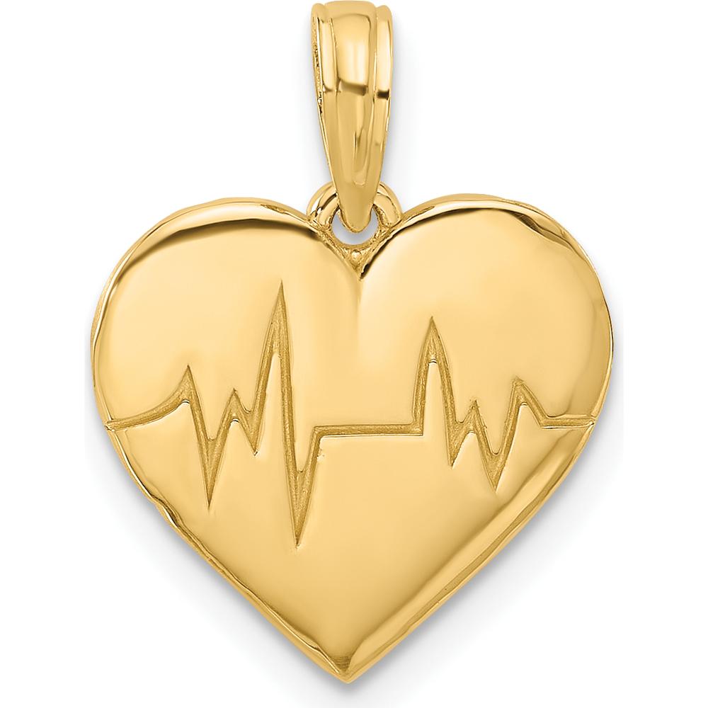 14K Yellow Gold EKG Heartbeat Pendant Charm - Polished Finish, 18.7mm Length, Unisex Design by Oro Pregiato