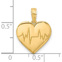 14K Yellow Gold EKG Heartbeat Pendant Charm - Polished Finish, 18.7mm Length, Unisex Design by Oro Pregiato