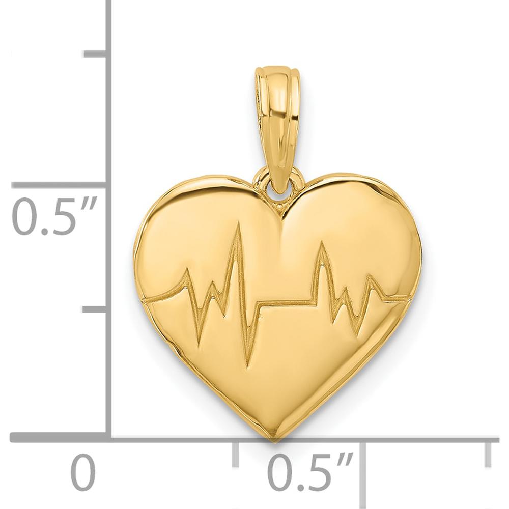 14K Yellow Gold EKG Heartbeat Pendant Charm - Polished Finish, 18.7mm Length, Unisex Design by Oro Pregiato