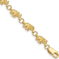 14K Yellow Gold Elephant Charm Bracelet - 7" Length with Polished and Textured Detail by Oro Pregiato