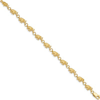 14K Yellow Gold Elephant Charm Bracelet - 7" Length with Polished and Textured Detail by Oro Pregiato
