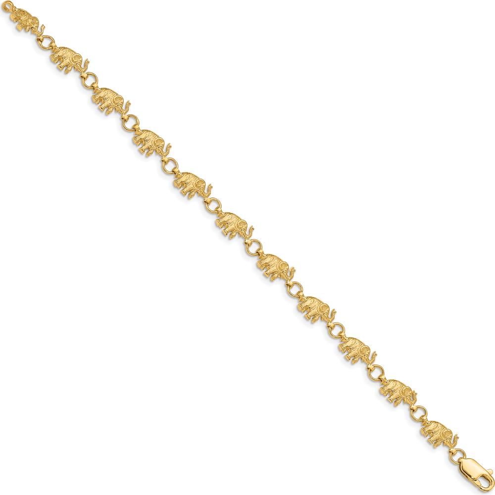 14K Yellow Gold Elephant Charm Bracelet - 7" Length with Polished and Textured Detail by Oro Pregiato
