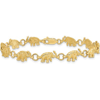 14K Yellow Gold Elephant Charm Bracelet - 7" Length with Polished and Textured Detail by Oro Pregiato