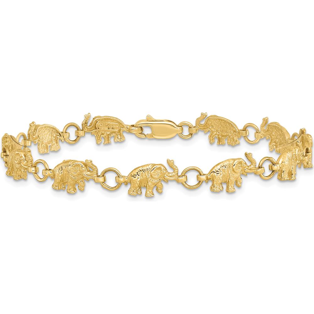14K Yellow Gold Elephant Charm Bracelet - 7" Length with Polished and Textured Detail by Oro Pregiato