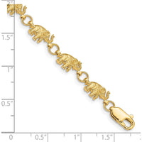 14K Yellow Gold Elephant Charm Bracelet - 7" Length with Polished and Textured Detail by Oro Pregiato