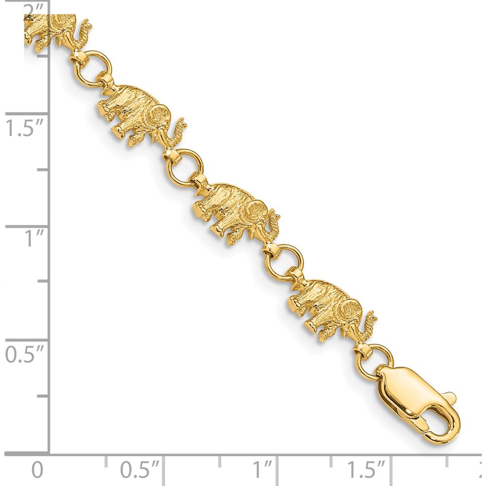 14K Yellow Gold Elephant Charm Bracelet - 7" Length with Polished and Textured Detail by Oro Pregiato