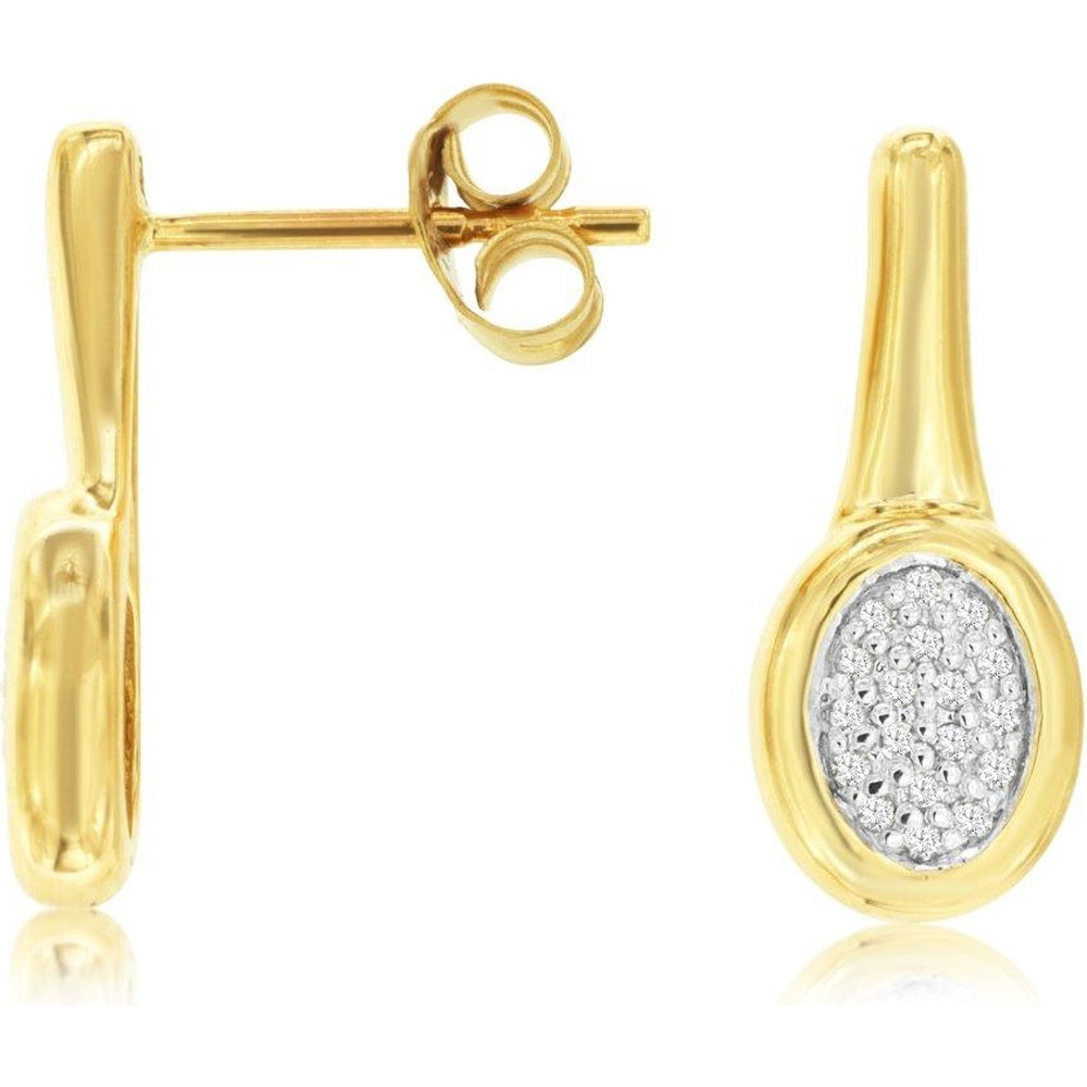 14K Yellow Gold Elongated Drop Earrings with Pavé-Set Round Brilliant Diamonds - 0.14 Carat Total Diamond Weight - Royal Jewelry