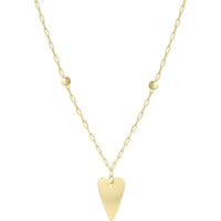 14K Yellow Gold Elongated Heart & Bead Station Necklace with Pear-Shaped Lobster Clasp - 18" by Orozza Fine Jewelry