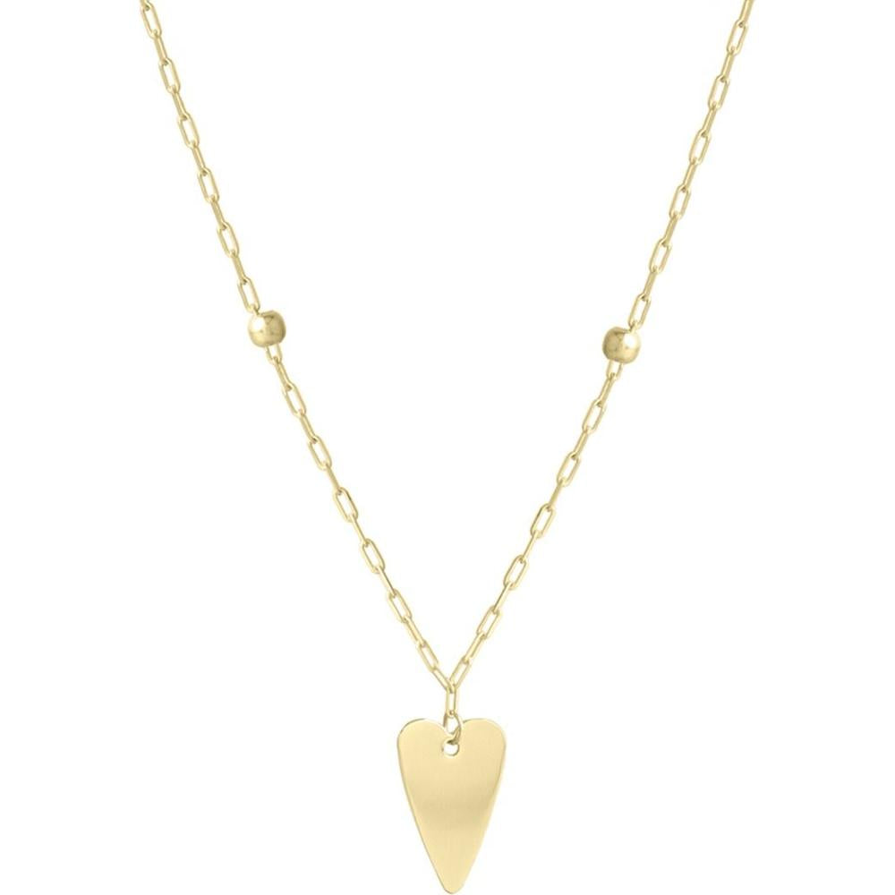 14K Yellow Gold Elongated Heart & Bead Station Necklace with Pear-Shaped Lobster Clasp - 18" by Orozza Fine Jewelry