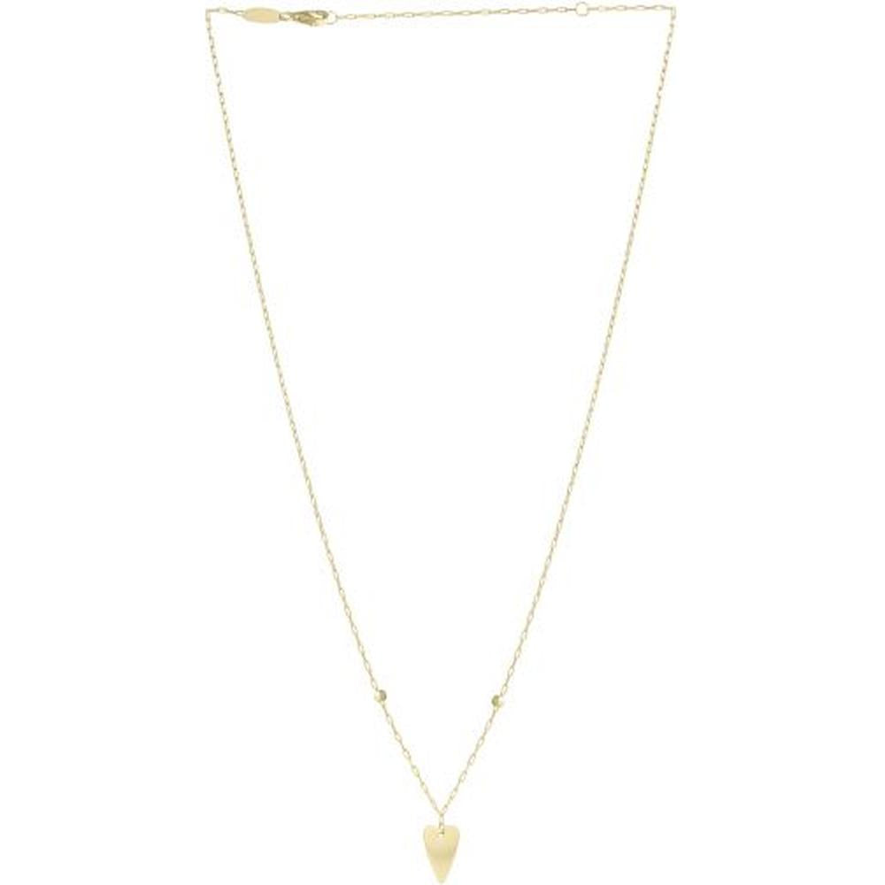 14K Yellow Gold Elongated Heart & Bead Station Necklace with Pear-Shaped Lobster Clasp - 18" by Orozza Fine Jewelry