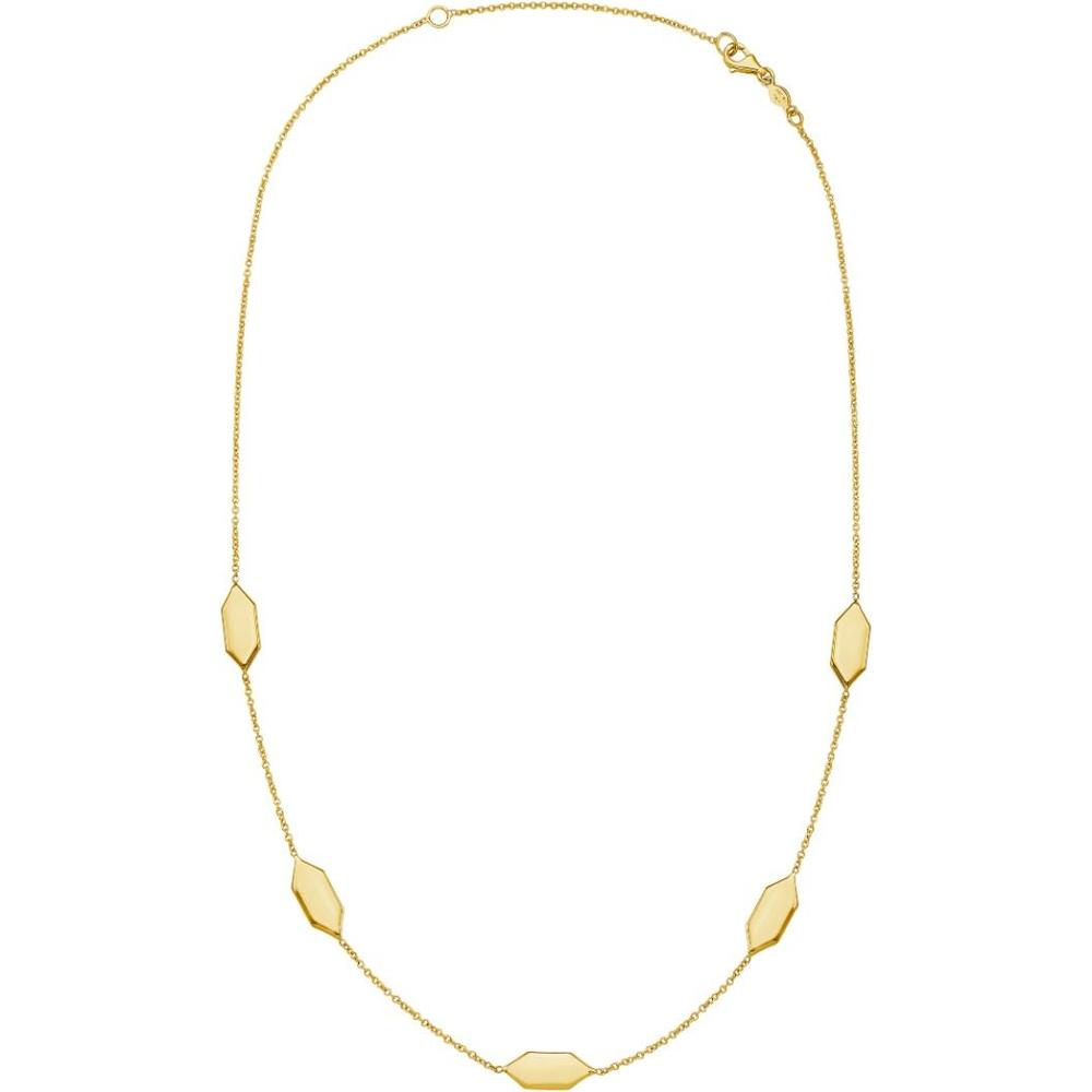 14K Yellow Gold Elongated Hexagon Link Necklace - 18" Polished Chain with Pear-Shaped Lobster Clasp by Orozza Fine Jewelry