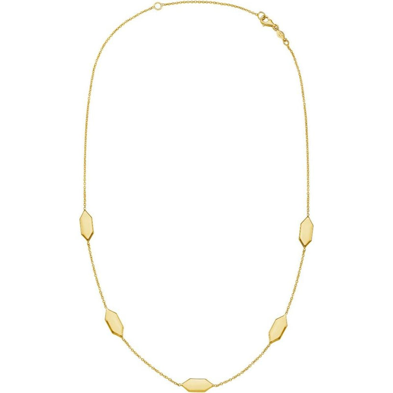 14K Yellow Gold Elongated Hexagon Link Necklace - 18" Polished Chain with Pear-Shaped Lobster Clasp by Orozza Fine Jewelry