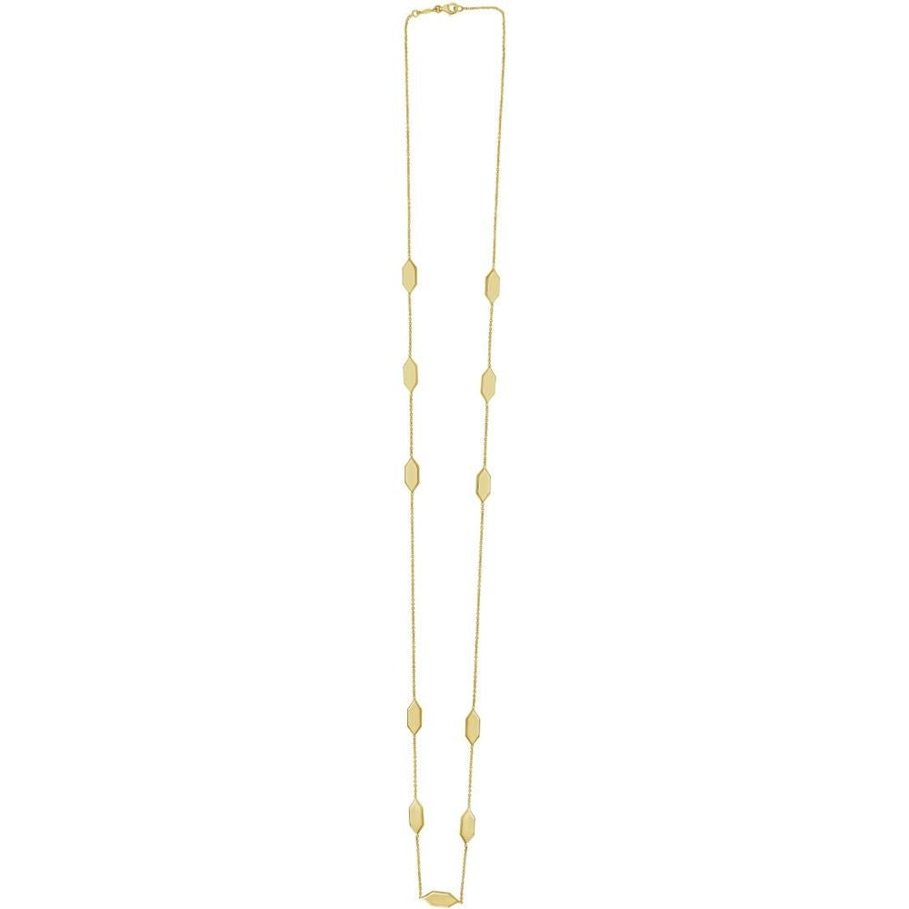 14K Yellow Gold Elongated Hexagon Link Necklace - 18" Polished Chain with Pear-Shaped Lobster Clasp by Orozza Fine Jewelry