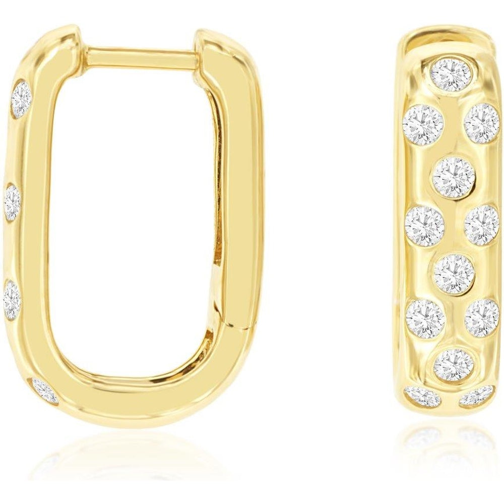 14K Yellow Gold Elongated Oval Hoop Earrings with Flush-Set Round Diamonds - 0.50 Carat Total Diamond Weight - Royal Jewelry