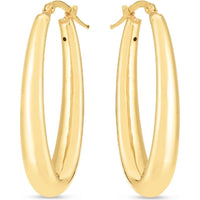 14K Yellow Gold Elongated Oval Hoop Earrings with Hinged Clasp - 4.50g Polished Finish by Orozza Fine Jewelry