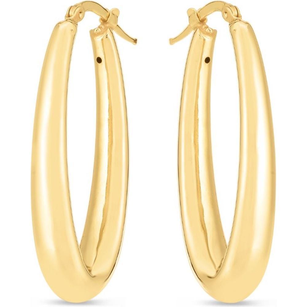 14K Yellow Gold Elongated Oval Hoop Earrings with Hinged Clasp - 4.50g Polished Finish by Orozza Fine Jewelry