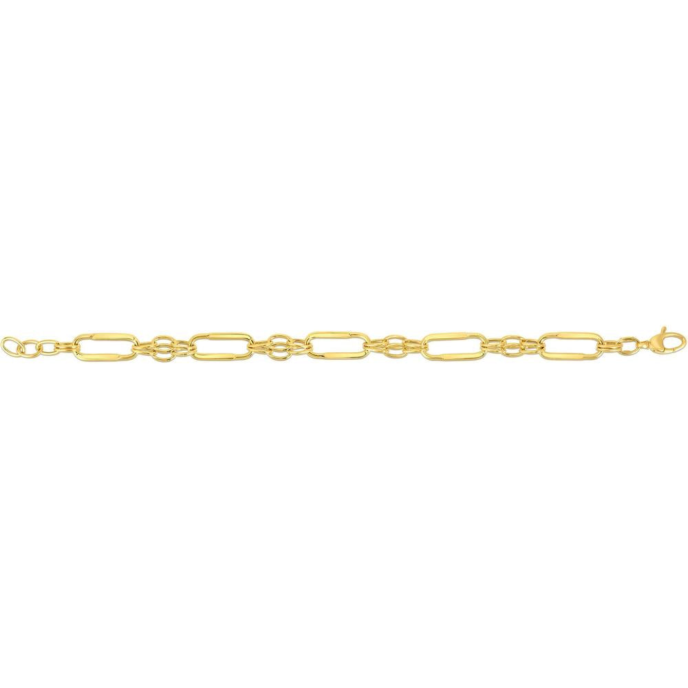14K Yellow Gold Elongated Oval Station Link Chain Bracelet - 8” by Orozza Fine Jewelry