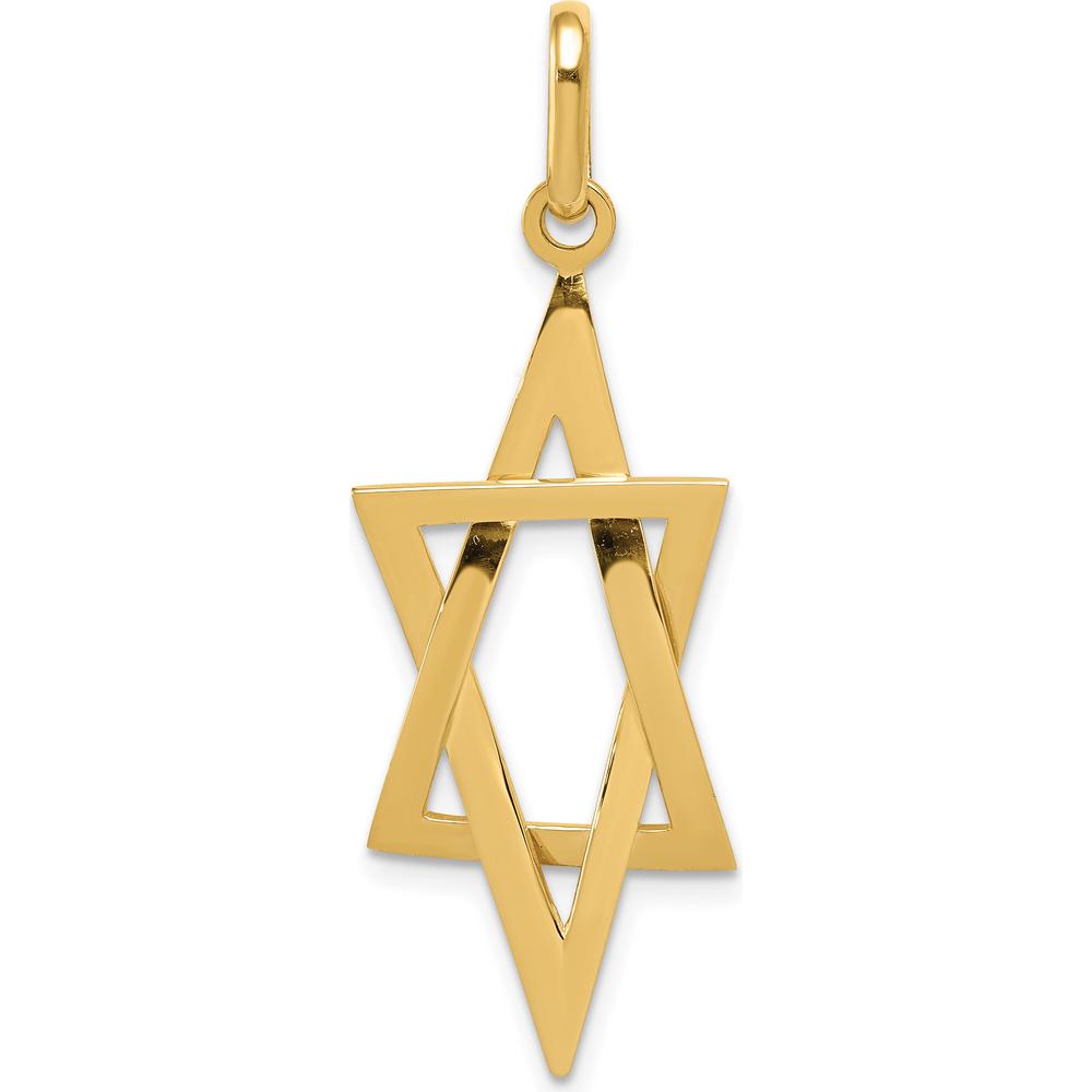 14K Yellow Gold Elongated Star of David Pendant - 41mm Length by Oro Pregiato
