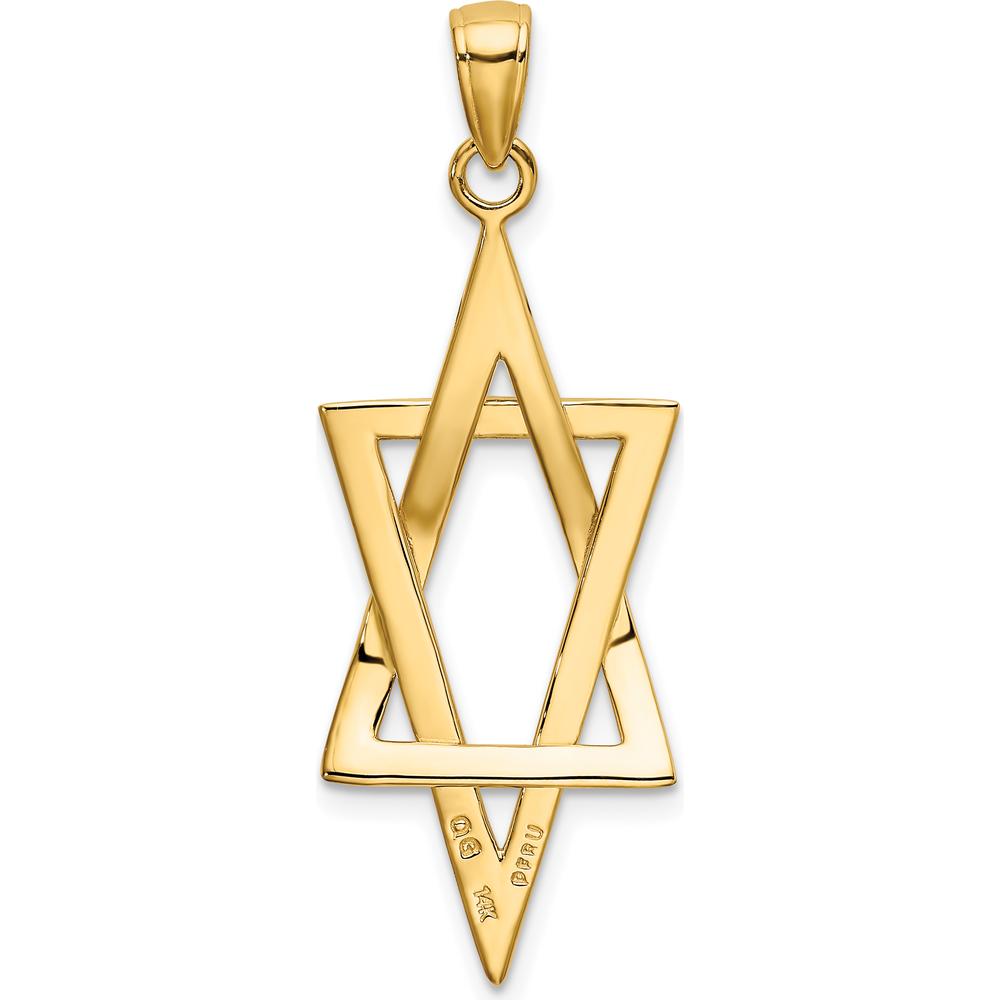 14K Yellow Gold Elongated Star of David Pendant - 41mm Length by Oro Pregiato