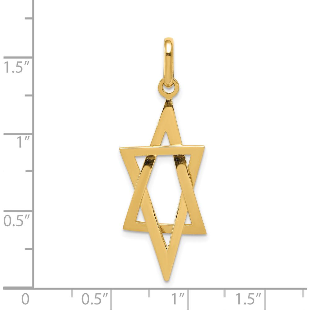 14K Yellow Gold Elongated Star of David Pendant - 41mm Length by Oro Pregiato